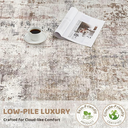 UERMEI Square Area Rugs : Washable 5x5 Neutral Modern Abstract Carpet - Image 8