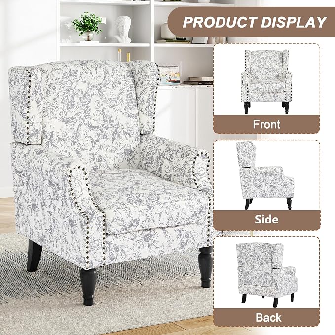Pia Ricco High Back Floral Accent Chair - Image 3