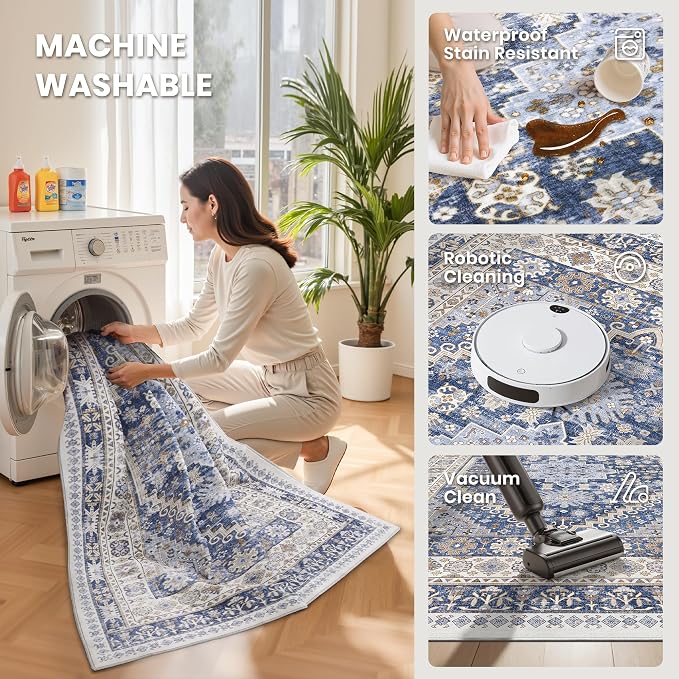 2'6 x 10' Runner Rug Non Slip, Washable Kitchen Rugs, Living Room, Long Rug - Image 4