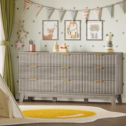BORNOON Fluted 9 Drawer Dresser, 57.1" Wide Modern Boho Chest of Drawers - Image 7
