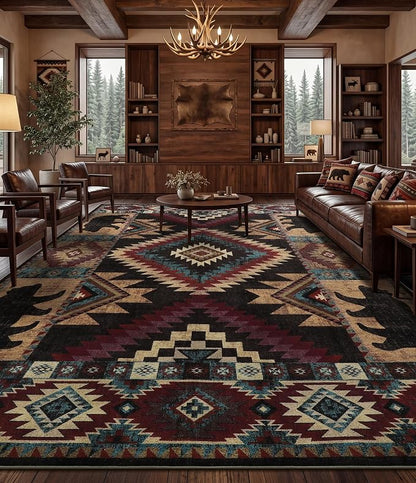 Rustic Cabin Area Rug 9x12, Lodge Wildlife Bear Washable Large Area Rug - Image 5