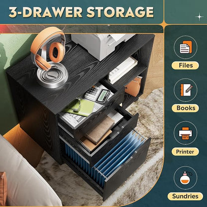 DEVAISE 3-Drawer Wood File Cabinet, Mobile Lateral Filing Cabinet, Printer Stand - Image 4