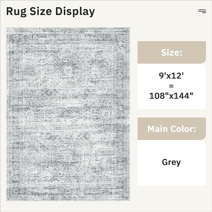 Soalmost 9x12 Area Rugs for Living Room Washable Rug Non-Slip Grey | Large - Image 6
