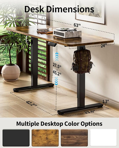 BIZUM Electric Standing Desk 63 x 24 Inch Computer Desk-Gaming Desk Rustic - Image 3