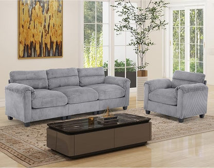 HAOMARKETS Corduroy Sofa Set, Upholstered Armchair and 3-Seater Couch by HAOMARKETS