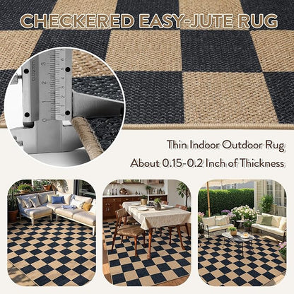 Lahome Checkered Easy Jute 6x9 Area Rugs, Outdoor Patio Rug Washable | - Image 5
