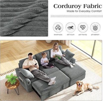Ihanherry 81-inch Corduroy Modular Sectional Sofa Bed - Image 4