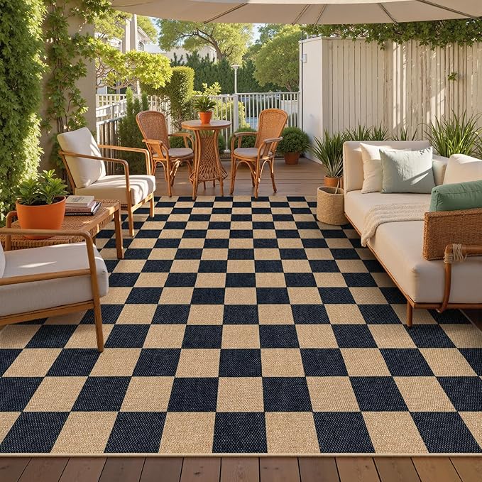 Lahome Checkered Easy Jute Living Room Rug, 8x10 Outdoor Rugs Washable | - Image 3
