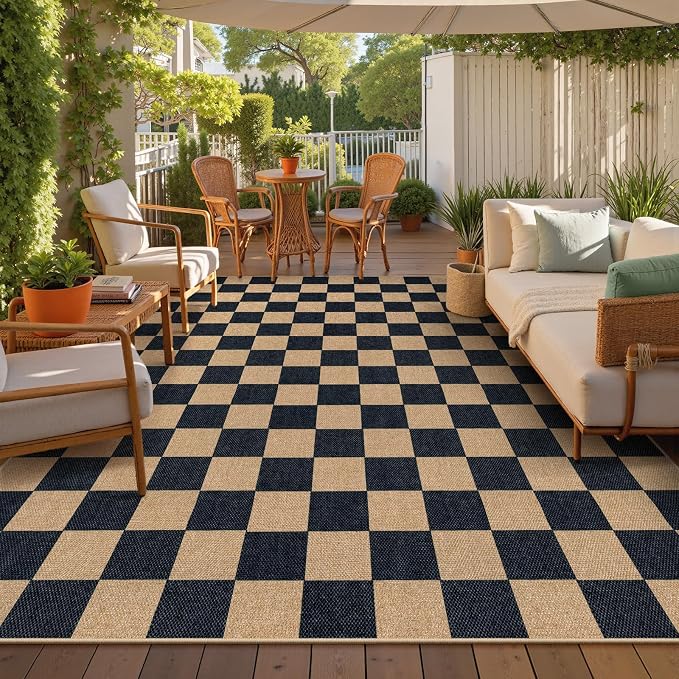 Lahome Checkered Easy Jute Living Room Rug, 9x12 Outdoor Area Rugs Washable | by Lahome