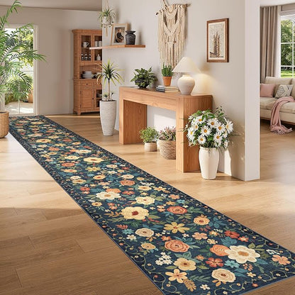 DUKINO 3x20 Runner Rug for Hallway, Floral Washable Runner Rug, Low Pile - Image 5