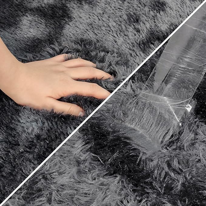 Small Tie-Dyed Area Rug for Bedroom 2x3 Mini Black Grey Fluffy Rug Mat Bedside - Image 6