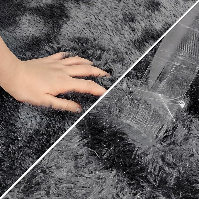 Tie-Dyed Runner Rug for Bedroom Black Grey 2x8ft Fluffy Area Rug Bedside Runner - Image 6