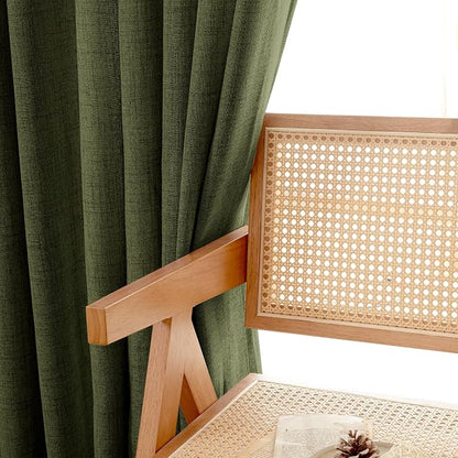 Olive Linen Semi Sheer Curtains 48 Inch Length 2 Panels Light Filtering | Dark - Image 7