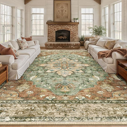 RELEANY Washable Area Rug, Large 9'x12', Brick/Brown/Green | Non-Slip, Water - Image 2