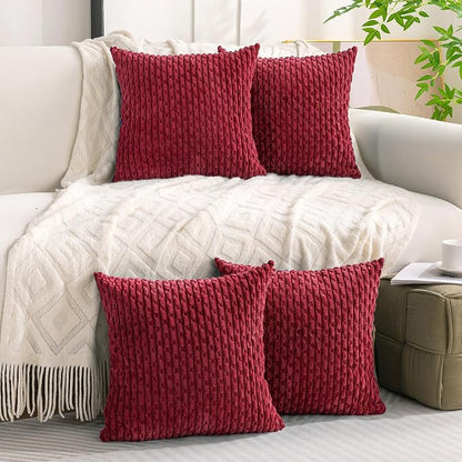 Set of 4 Burgundy Decorative Throw Pillow Covers 18x18 Inch Corduroy Pillow - Image 2