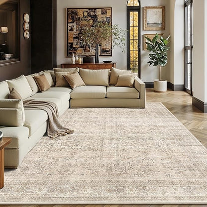 Schweek 9x12 Washable Area Rug Non Slip Neutral Beige Rug - Image 3