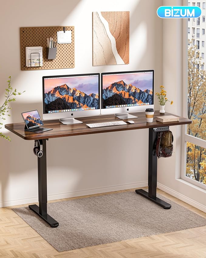 BIZUM Electric Standing Desk 63 x 24 Inch Computer Desk-Gaming Desk Dark Walnut - Image 2