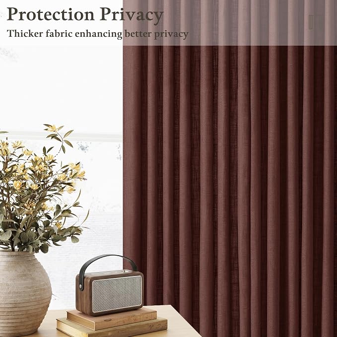 Linen Pleated Light Filter Sheer Rust Brown Curtains 80 Inch Long | Pleat Red - Image 2