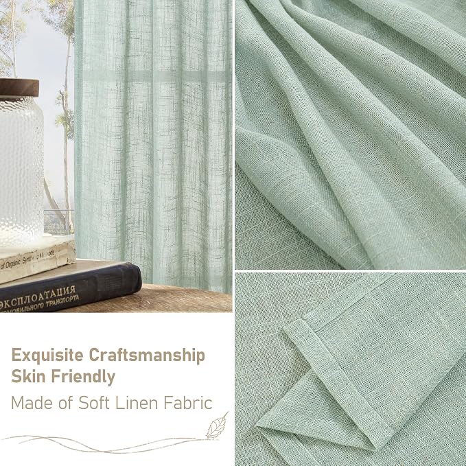 Light Sage Linen Sheer Curtains 84 inch Length 2 Panels, 34 x 84 Inch | Light - Image 6