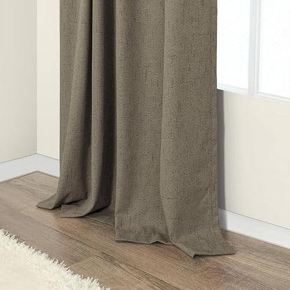 Linen Brown Curtains for Bedroom 84 Inch Long 2 Panel Burg 100% Blackout Back - Image 8
