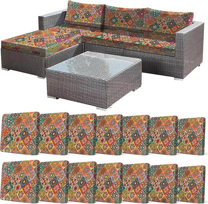 CALBODE 14Pcs Stretch Patio Cushion Cover, Bohemian Geometric Pattern | by CALBODE