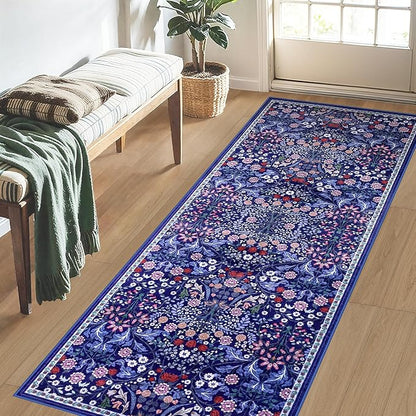 PLHXFR 2x6 Washable Runner Rug：Floral Indoor Kitchen Soft Carpet Blue | - Image 3