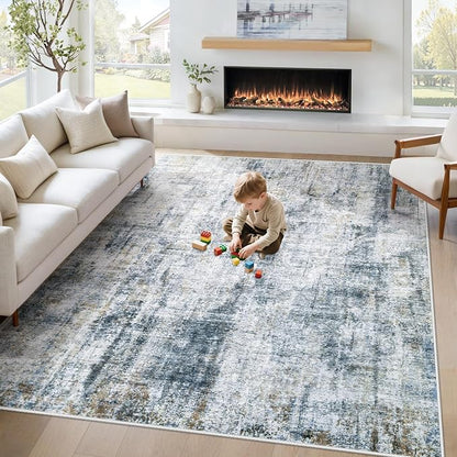 6x9 Area Rugs Washable Rug: Abstract Neutral Rugs Modern Non Slip Area Rug by MXSANYOORUG