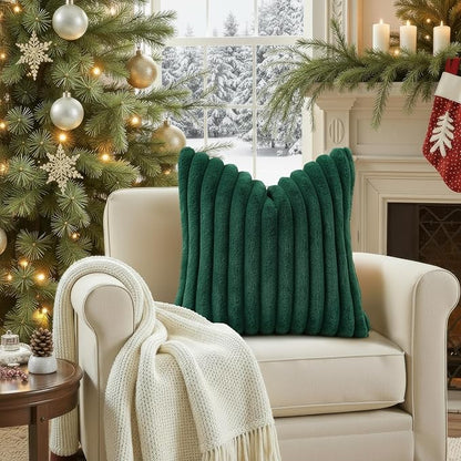 decorUhome Fall Faux Fur Throw Pillow Covers 16x16 Set of 2 Christmas Green | - Image 4