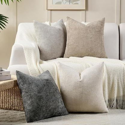 Volcanics Boho Throw Pillow Covers 20x20 Set of 4, Neutral Chenille Decorative - Image 4