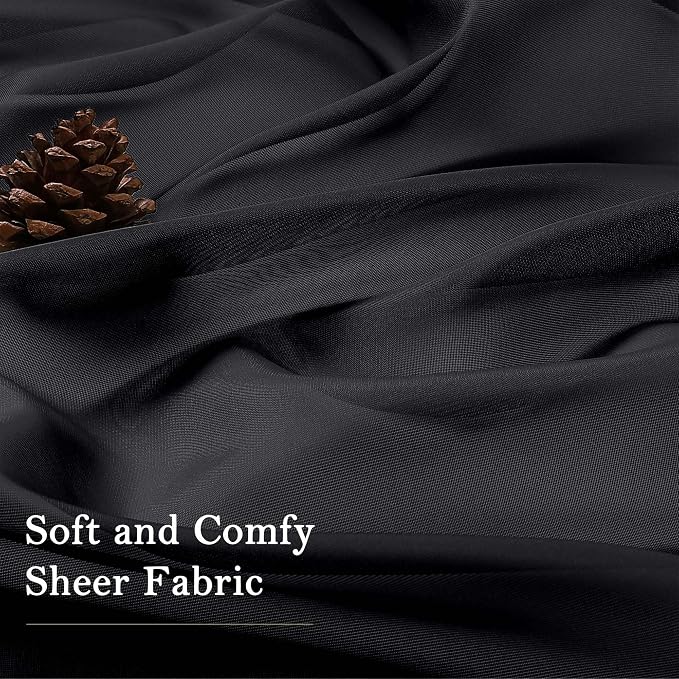 Black Sheer Curtains 90 Inches Long 2 Panels, Light Filtering Privacy Voile - Image 8
