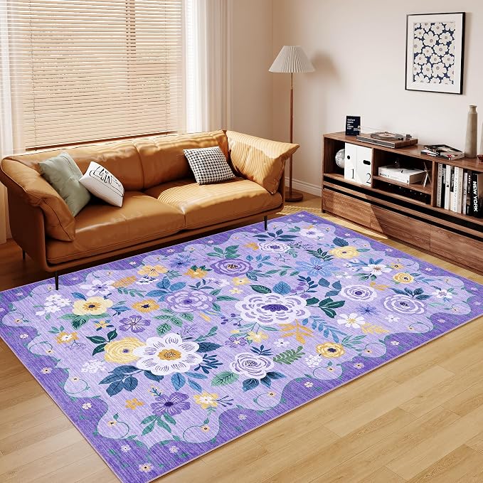 DUKINO 8x10 Area Rugs, Floral Washable Living Room Rug Non Slip, Stain Resistant - Image 8