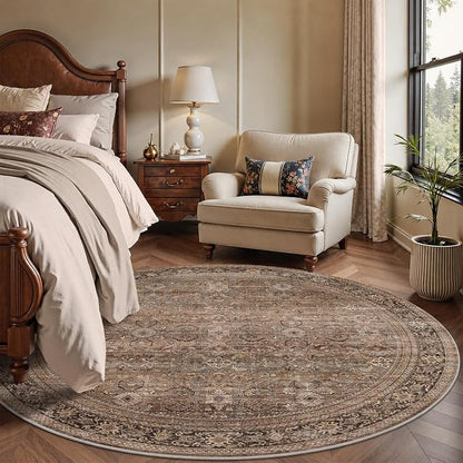 Schweek 6ft Round Rug Brown Washable Non-Slip Circle Area Rugs - Image 8