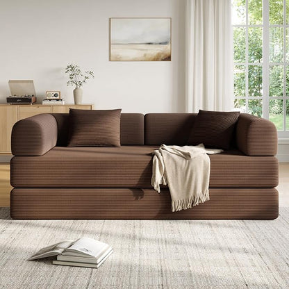79in Convertible Sofa Bed, Corduroy Boneless Couch Bed, Futon Sleeper Sofa Pull - Image 8