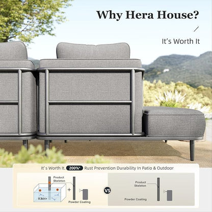 HERA'S HOUSE Metal Patio Furniture Set, Modular 7 Seats, 1 Nesting Coffee - Image 4