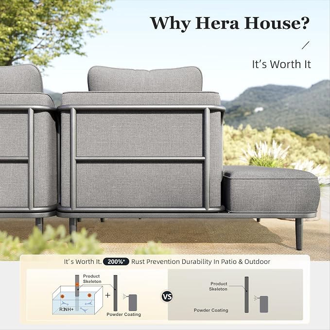 HERA'S HOUSE Metal Patio Furniture Set, Modular 7 Seats and 1 Nesting Coffee - Image 4