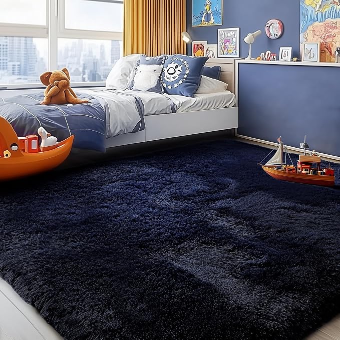 Dark Navy Blue Rugs for Living Room 5x8 Ft, Plush Area Rugs for Bedroom | - Image 2