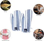 Encasa XO Long 12"x7" Oven Microwave Hand Gloves Mitts (2 pc Set) for Kitchen Cooking & Baking - Heat Resistant, Thick & Safe, Protection of Hands from Hot Utensils - Franca Blue Stripes