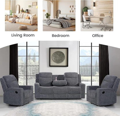 Betsy Furniture Soft Microfiber Manual Reclining Sofa Set, Sofa w/Dropdown Table - Image 8
