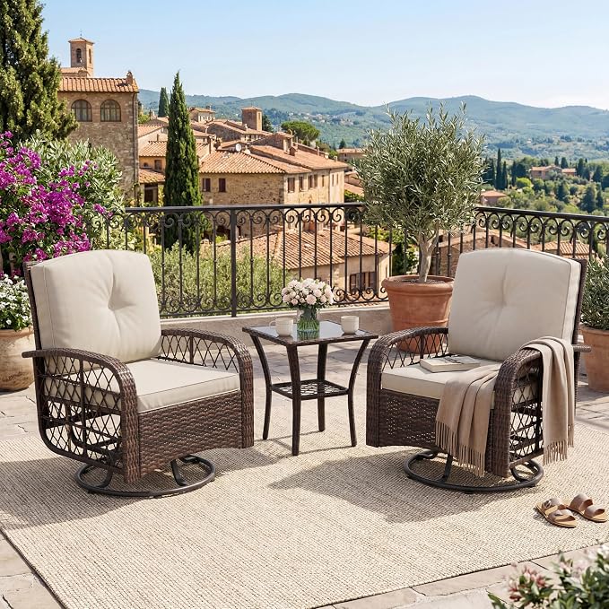 Garvee 3 Pieces Patio Furniture Set, Outdoor Swivel Glider Rocker Set by Garvee
