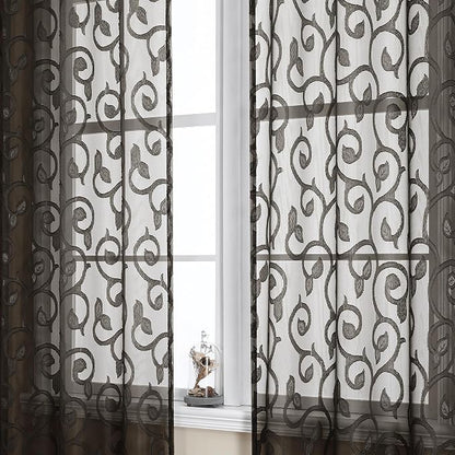 Furman Chocolate Sheer Curtains 63 inch Length by OWENIE