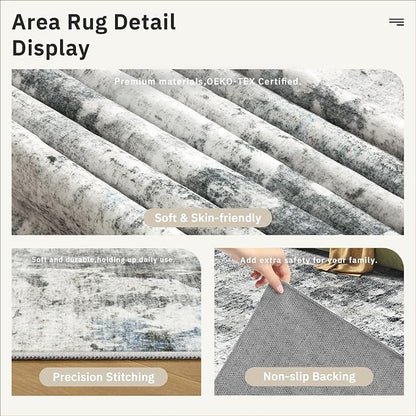 Soalmost Abstract Area Rug 6x9 for Living Room Washable Rugs Gray/Blue | - Image 6