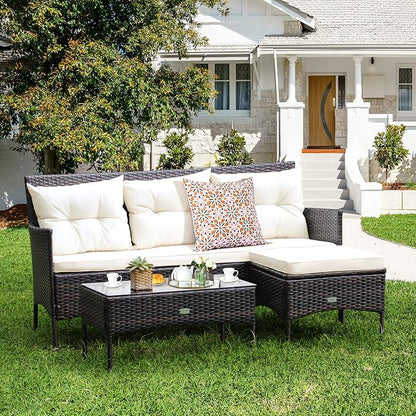 Tangkula 3 Pieces Patio Conversation Set, Outdoor PE Rattan Wicker Furniture - Image 2