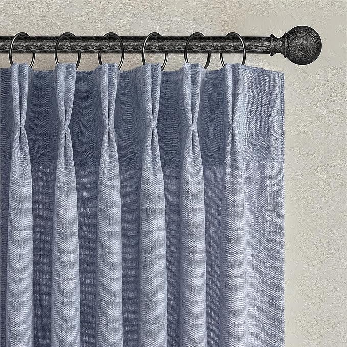 Pinch Pleated Linen Greyish Blue Sheer Curtains 84 Inches Long - Image 7