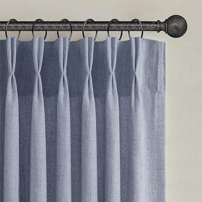Sheer Linen Pinch Pleated Light Filtering Greyish Blue 90 Inch Curtains - Image 7