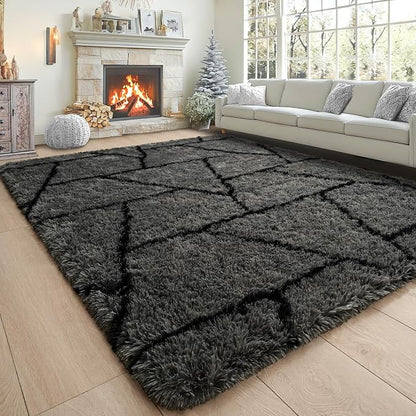 6x9 Large Dark Grey Fluffy Soft Area Rug Non-Slip - Image 3