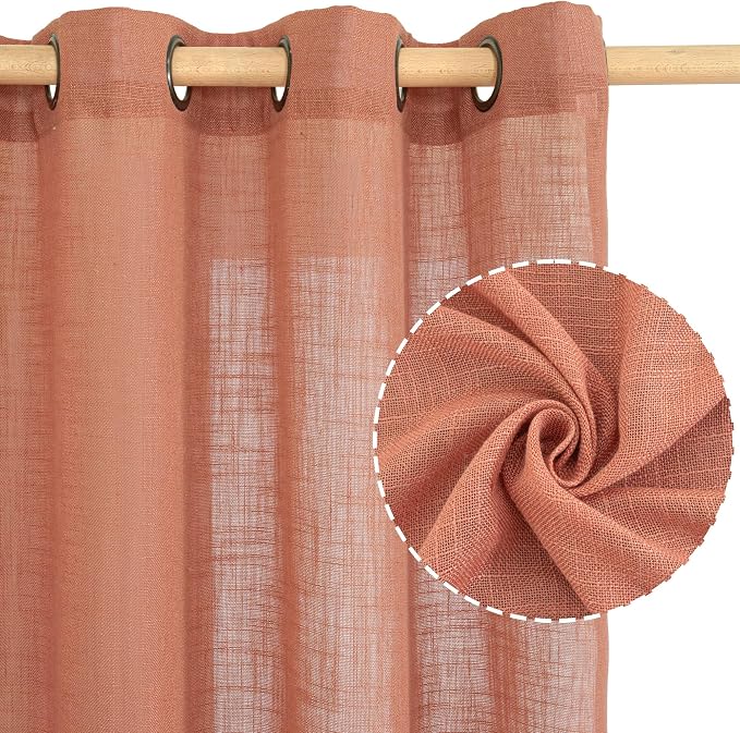 Linen Sheer Curtains 95 inch for Living Room, Soft Thick Light Filtering Boho - Image 2