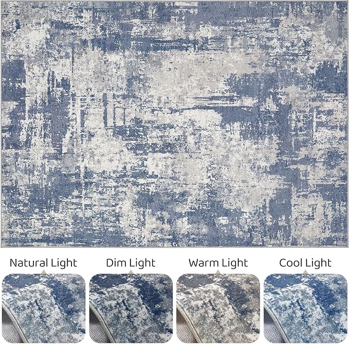 LOONGRUG 6x8 Area Rug Washable Neutral Modern Living Room Rugs Navy Grey | - Image 9