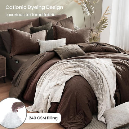 Monbix King Size Comforter Set, Chocolate Brown King Bedding Set Reversible - Image 3