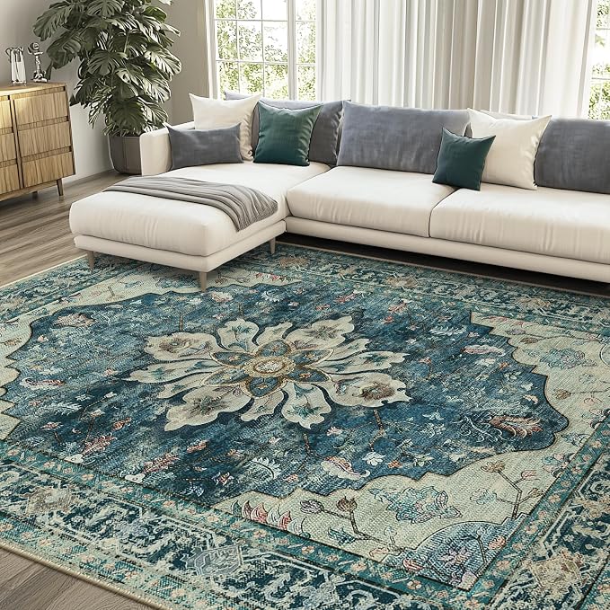 RELEANY Washable Area Rug, Water Repellent, Pet Friendly, Vintage Floral Boho - Image 2