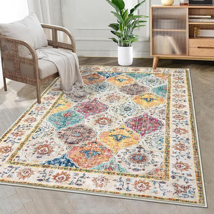 HEBE Area Rug for Entryway 3'x5', Washable Non Slip Boho Bedroom Rug | Soft by HEBE